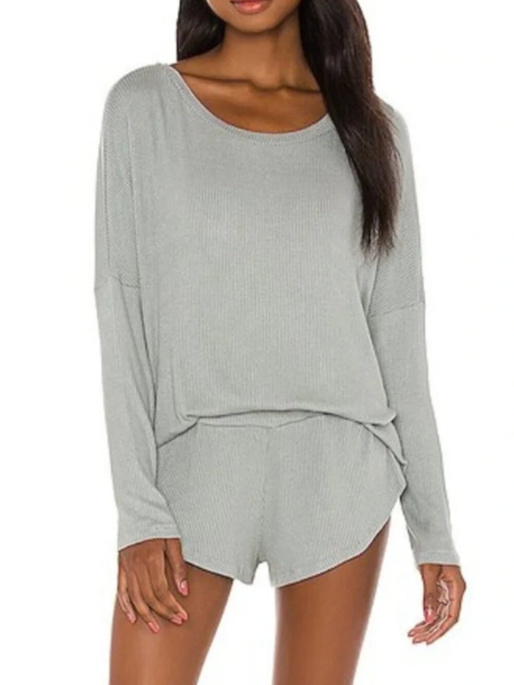 Eberjey Elon Ballet Top Ribbed Knit Top in Grey size Small